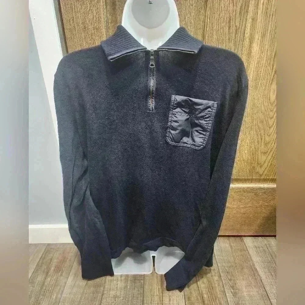 Banana Republic Mens Sweater  1/4 Zip Pullover Front Pocket Blue Size Medium